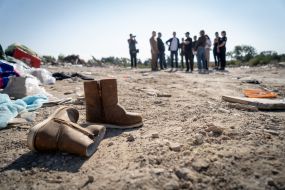 Winter Ugg boots at a natural landfill near Kyiv