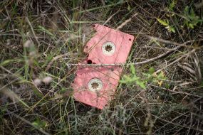 Audio cassette at a natural landfill near Kyiv