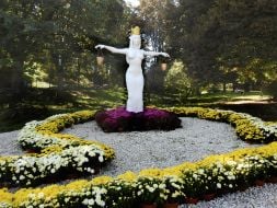 Flower arrangement with the figure of the zodiac sign Libra