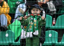 A boy fan wearing the colors of FC Karpaty (Lviv)