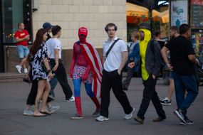 Animators in costumes in the center of Kyiv