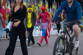 Animators in costumes in the center of Kyiv