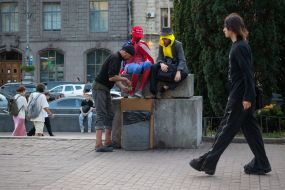 Animators in costumes in the center of Kyiv