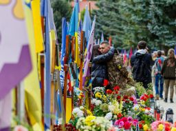 Graves of fallen soldiers on the Hill of Glory in Uzhgorod