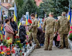 Graves of fallen soldiers on the Hill of Glory in Uzhgorod