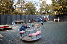 A special fence around the playground in Kherson