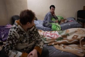 Women in one of the shelters in Kherson