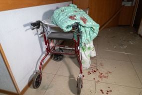 Blood on the floor in the corridor of the endocrinology department of one of the hospitals in Kharkiv
