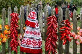 Красный перец и полотенце на заборе