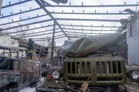 Cars destroyed after being hit by KABs on the territory of a civilian car factory in Kharkiv