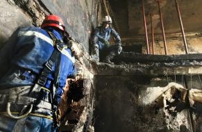 Rescuers are eliminating the consequences of hits on a nine-story residential building after a nighttime drone attack in the Desnyanskyi district of Kyiv