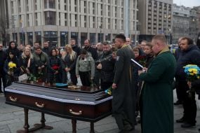 Farewell ceremony for serviceman, UAV pilot Volodymyr Sviatnenko on Independence Square in Kyiv