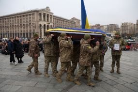 Farewell ceremony for serviceman, UAV pilot Volodymyr Sviatnenko on Independence Square in Kyiv