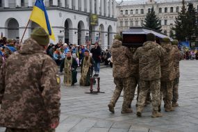 Farewell ceremony for serviceman, UAV pilot Volodymyr Sviatnenko on Independence Square in Kyiv