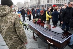Farewell ceremony for serviceman, UAV pilot Volodymyr Sviatnenko on Independence Square in Kyiv