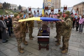 Farewell ceremony for serviceman, UAV pilot Volodymyr Sviatnenko on Independence Square in Kyiv