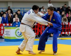 Участники соревнований "Ужгород 2025" ведут борьбу на татами