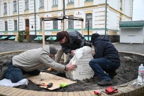 Tulip tree and memorial sign on the territory of the National Reserve “Kyiv-Pechersk Lavra”