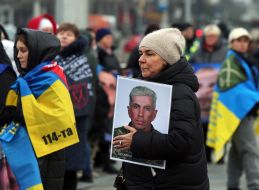 Peaceful action by families of missing servicemen of 225 OSHB-OSHP on Independence Square in Kyiv