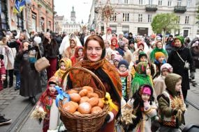 Participants in the festive procession