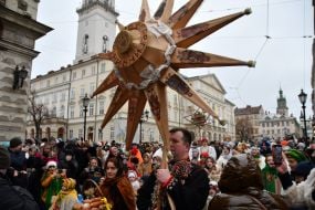 Participants in the festive procession