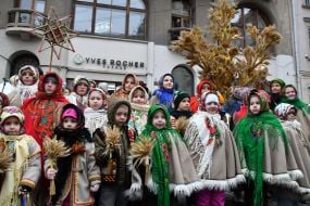 Participants in the festive procession