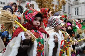 Participants in the festive procession