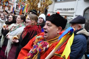 Participants in the festive procession