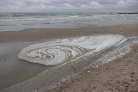 Oil slick in the sea off the coast of Odessa
