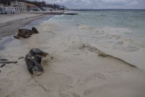 Oil slick in the sea off the coast of Odessa