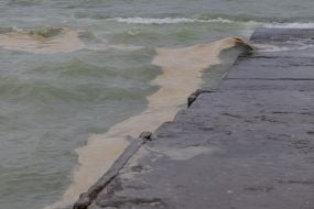 Oil slick in the sea off the coast of Odessa