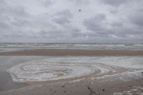Oil slick in the sea off the coast of Odessa