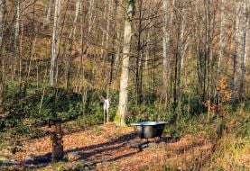 Cast iron bathtub in the forest near a hydrogen sulfide spring in the Carpathians