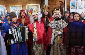 Participants of The Vertepiya nativity scene carnival in the Lviv region