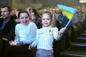 Girl with the flag of Ukraine
