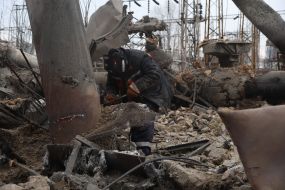 The aftermath of Russian missile strikes on the Darnitsa Thermal Power Plant in Kyiv