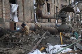 The aftermath of Russian missile strikes on the Darnitsa Thermal Power Plant in Kyiv