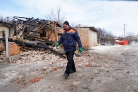 A residential building in Bogodukhov destroyed by a Russian drone strike