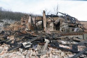 A residential building in Bogodukhov destroyed by a Russian drone strike