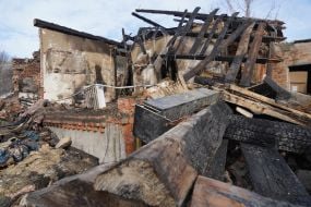 A residential building in Bogodukhov destroyed by a Russian drone strike