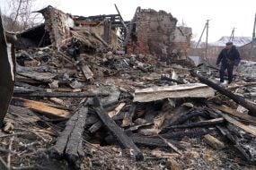 A residential building in Bogodukhov destroyed by a Russian drone strike
