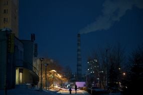 Street in darkness during a power outage in Kyiv