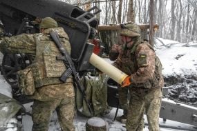 Artillerymen carry out a combat mission on the Ukrainian-Russian front line in the Kharkiv region