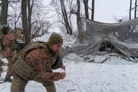 Artillerymen carry out a combat mission on the Ukrainian-Russian front line in the Kharkiv region