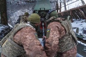 Artillerymen carry out a combat mission on the Ukrainian-Russian front line in the Kharkiv region