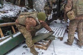 Artillerymen carry out a combat mission on the Ukrainian-Russian front line in the Kharkiv region