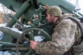 Artillerymen carry out a combat mission on the Ukrainian-Russian front line in the Kharkiv region