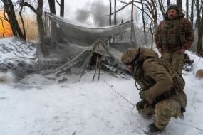 Artillerymen carry out a combat mission on the Ukrainian-Russian front line in the Kharkiv region