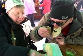 A man eats dumplings