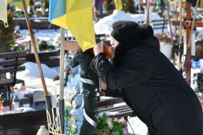The graves of fallen Ukrainian defenders at the Lychakiv Cemetery in Lviv.